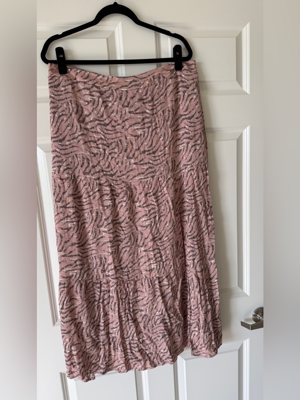 Nine West Pink Tiered Zebra-Print Midi Skirt
